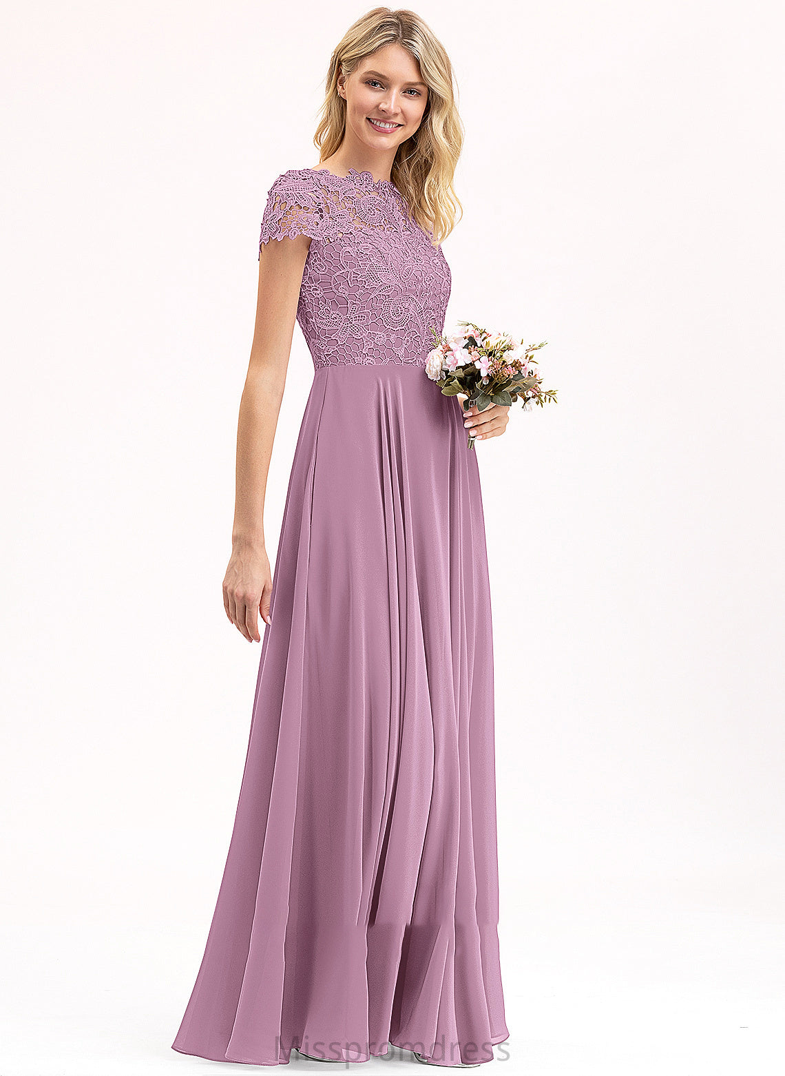 Prom Dresses Samara Scoop Pockets Chiffon Lace Neck With A-Line Floor-Length