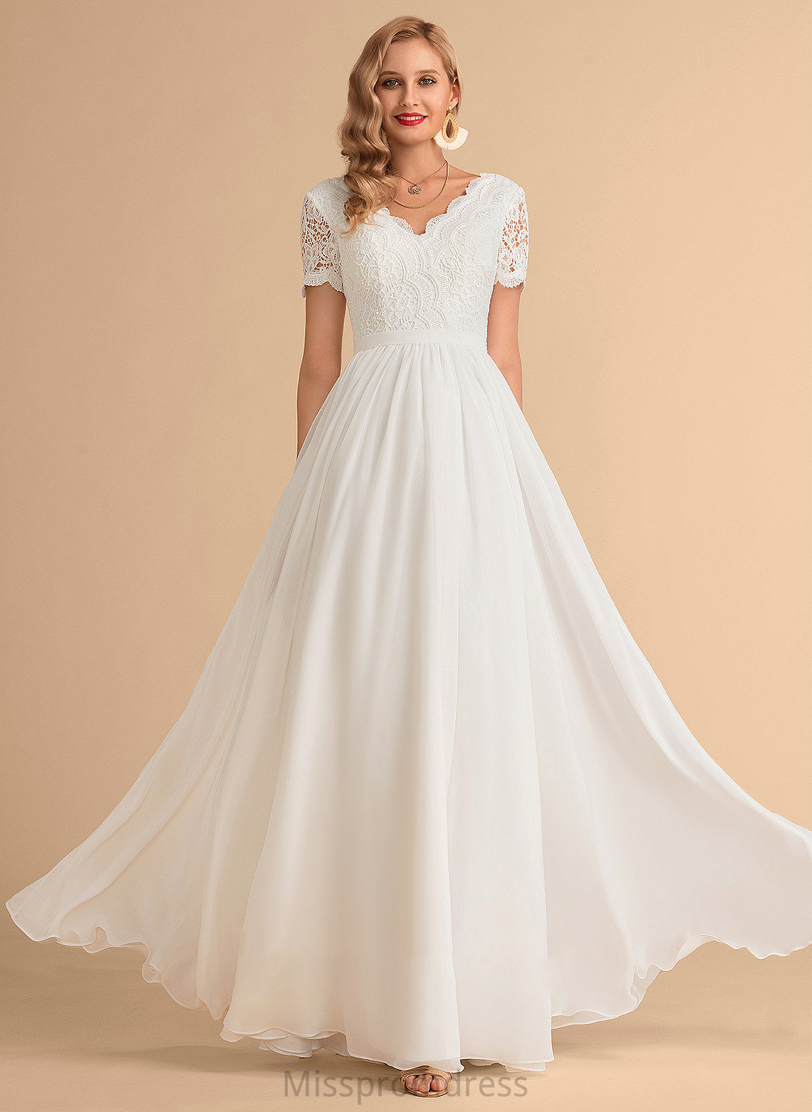 Lace Floor-Length Wedding Dress Chiffon Wedding Dresses Anaya A-Line V-neck