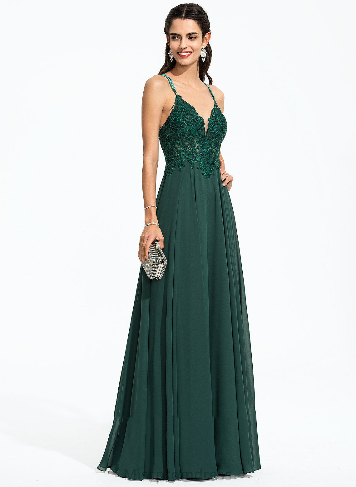 Beading Jemima With V-neck Chiffon Prom Dresses Floor-Length Sequins A-Line