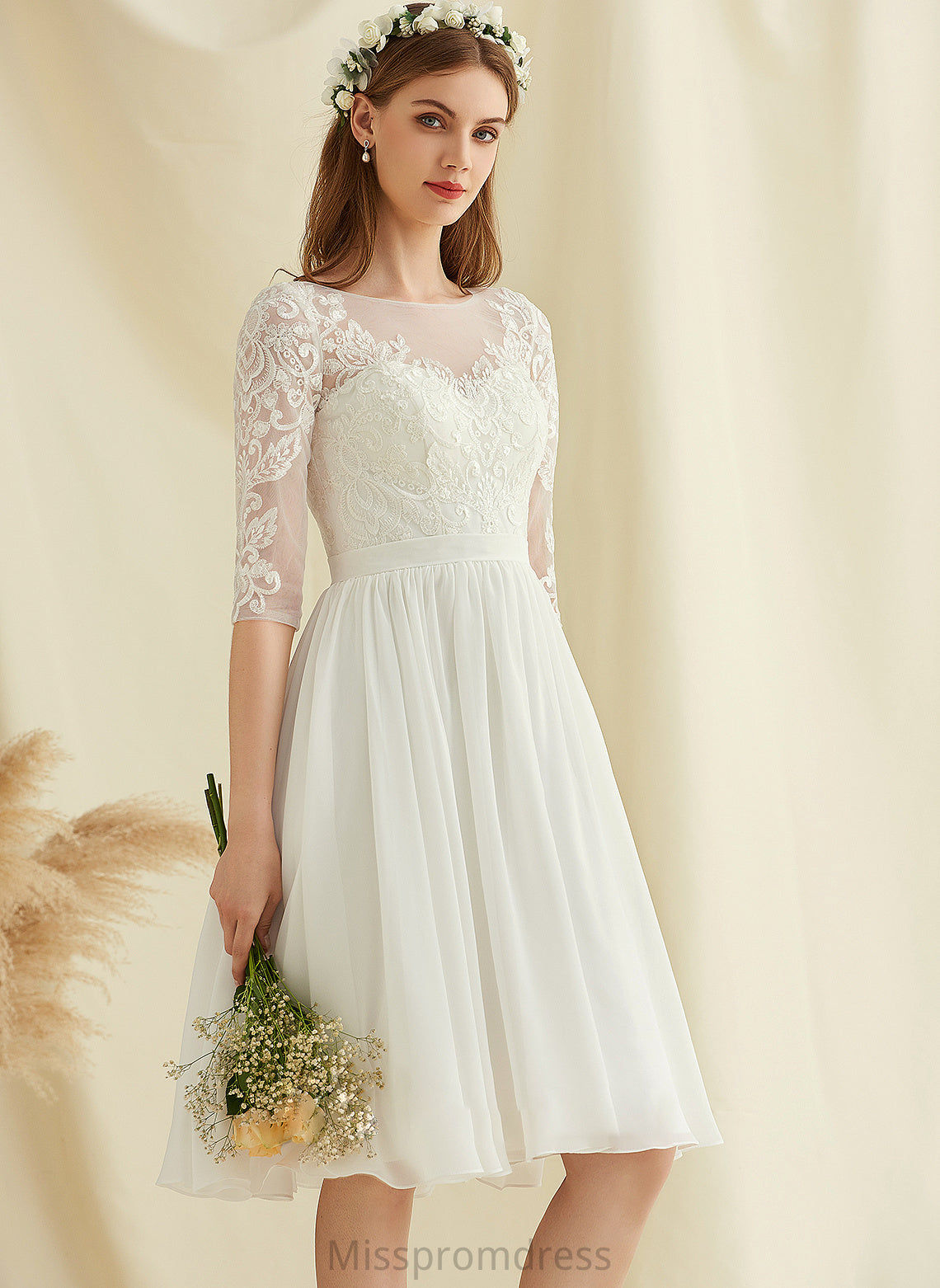 A-Line Wedding Dresses Wedding With Alexus Sequins Lace Dress Knee-Length Chiffon