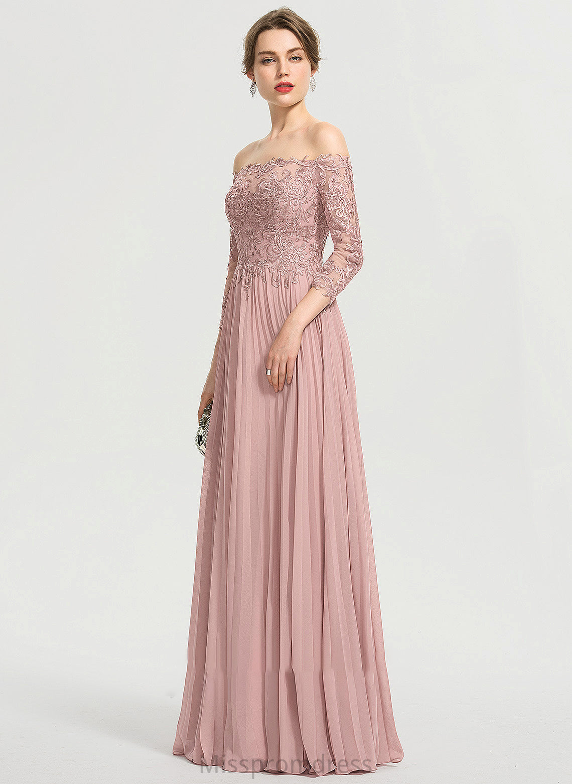 Off-the-Shoulder Rhoda With Pleated Chiffon Prom Dresses Ball-Gown/Princess Sequins Floor-Length