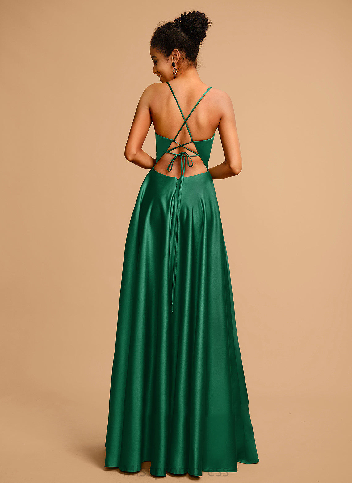 Floor-Length Satin V-neck Pancy A-Line Prom Dresses