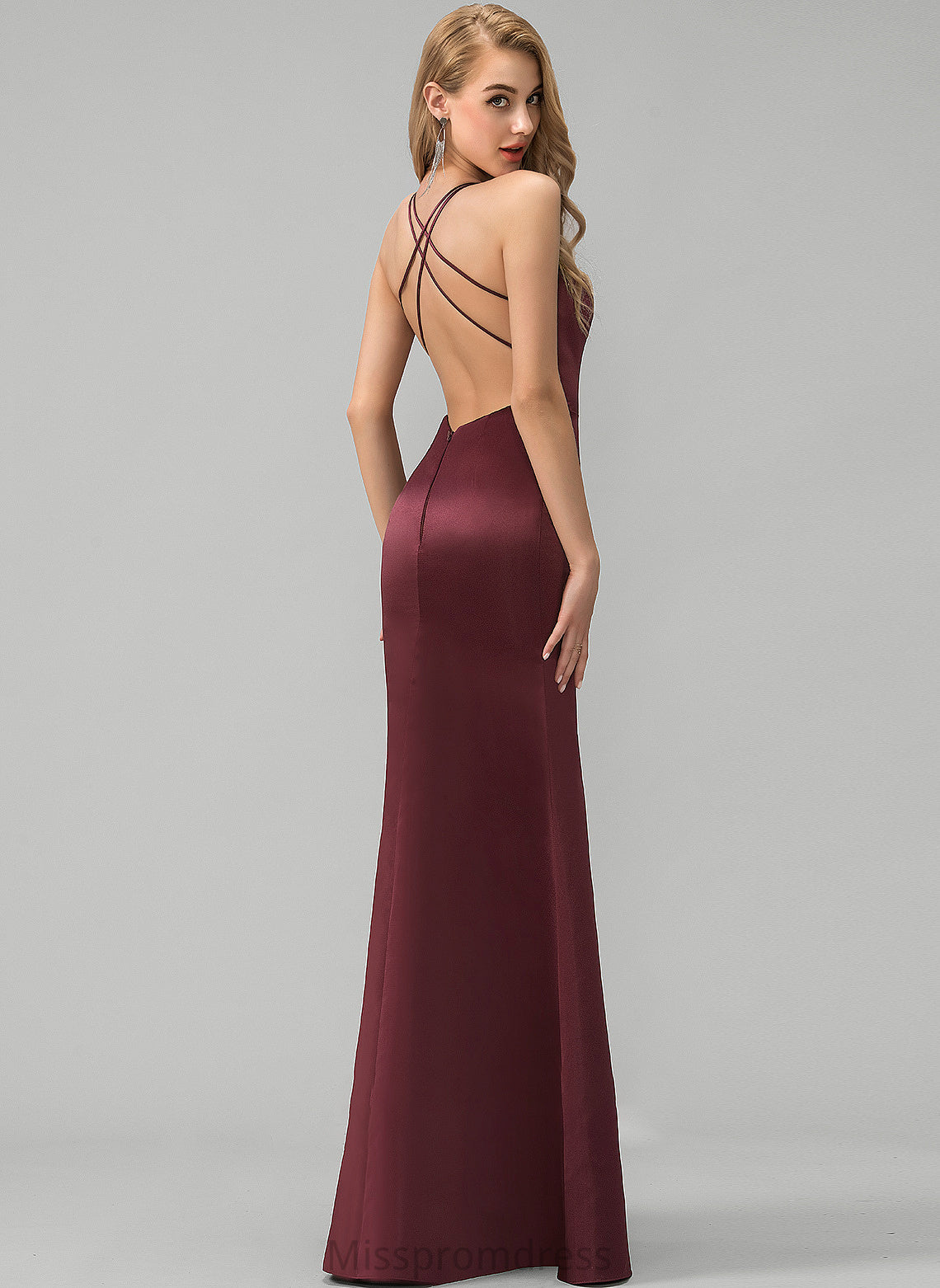 Neckline Sheath/Column Satin Prom Dresses Front Split Floor-Length With Square Lucinda