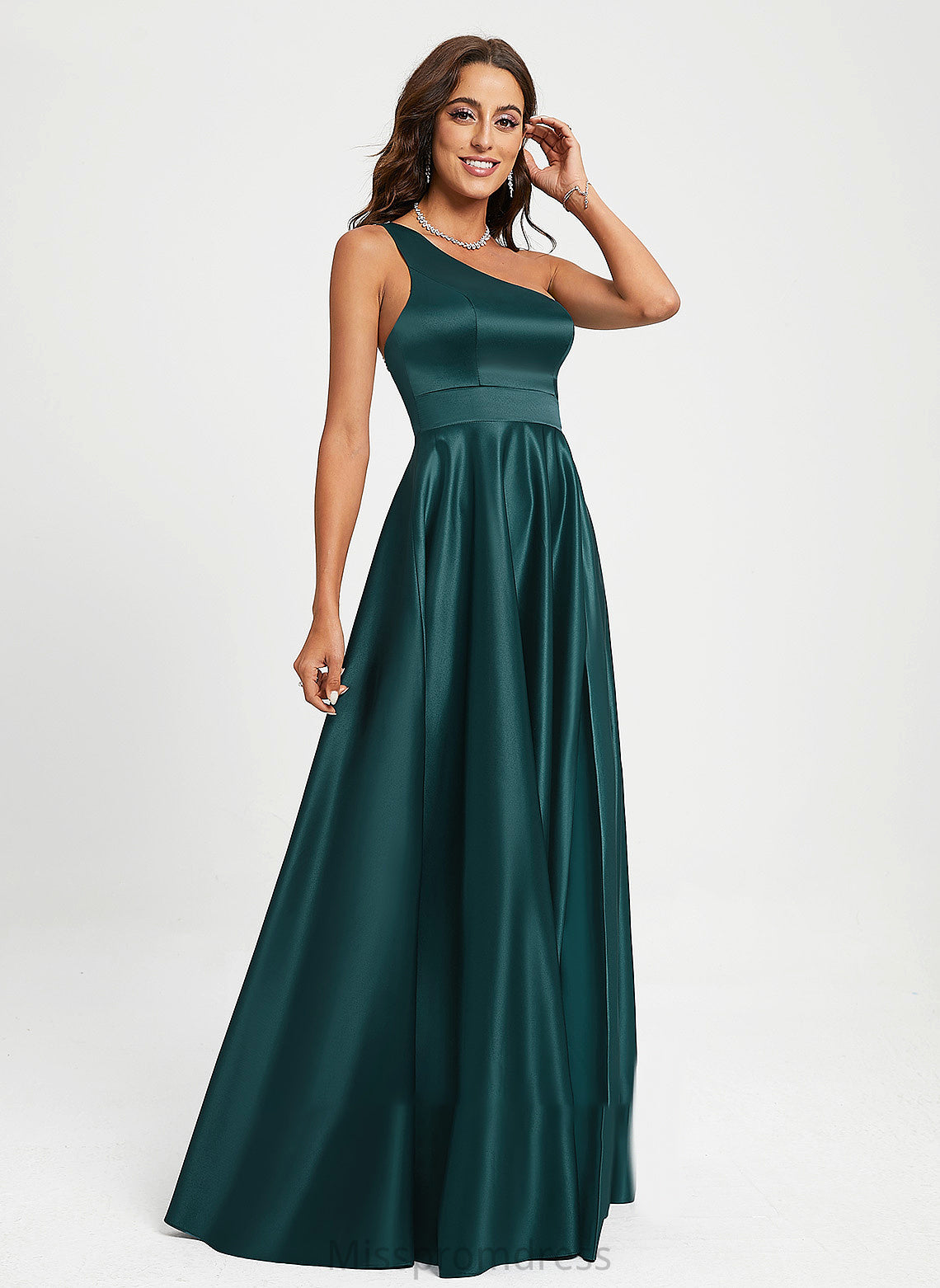 Beading With A-Line Rowan Prom Dresses Satin Floor-Length One-Shoulder