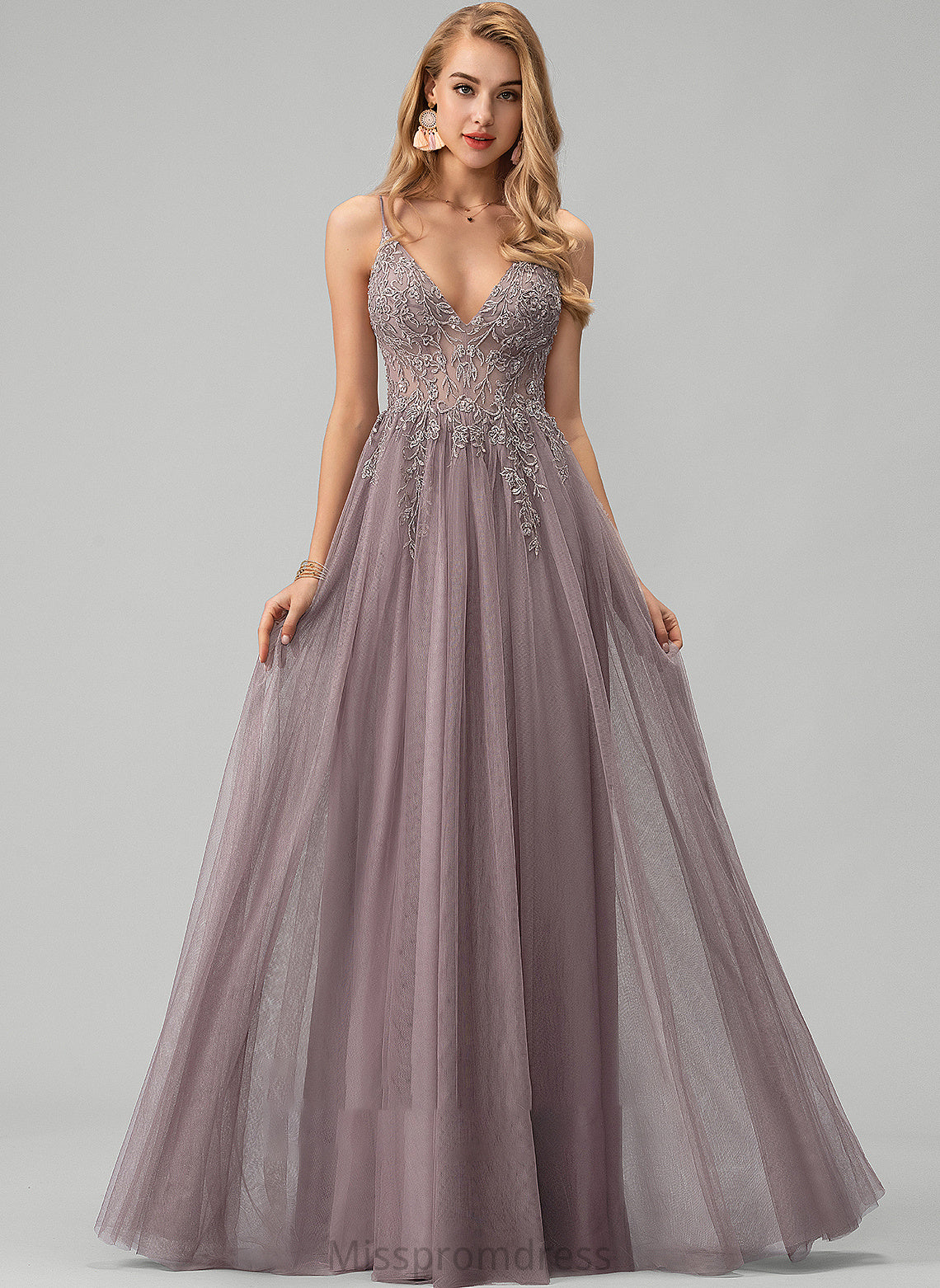 Front Nellie With Tulle Beading Lace Prom Dresses Sequins V-neck Ball-Gown/Princess Split Floor-Length