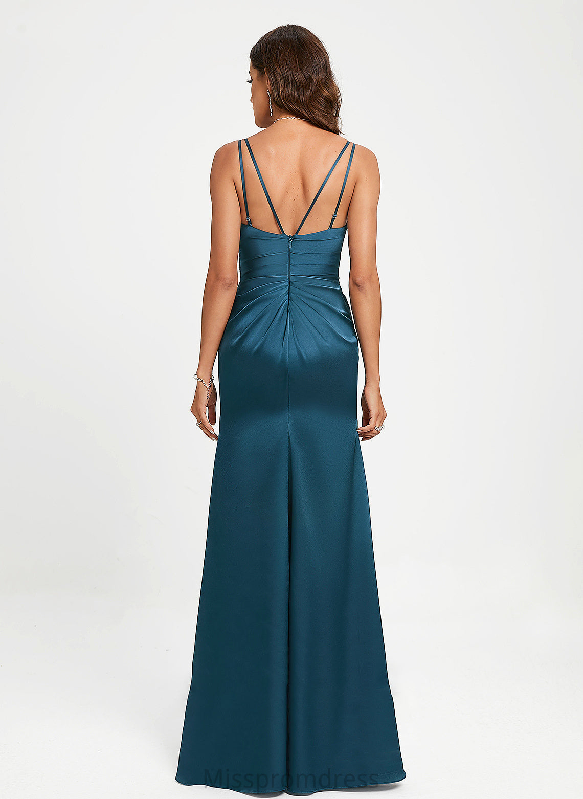 Satin Maci Sheath/Column With Pleated Prom Dresses Floor-Length V-neck