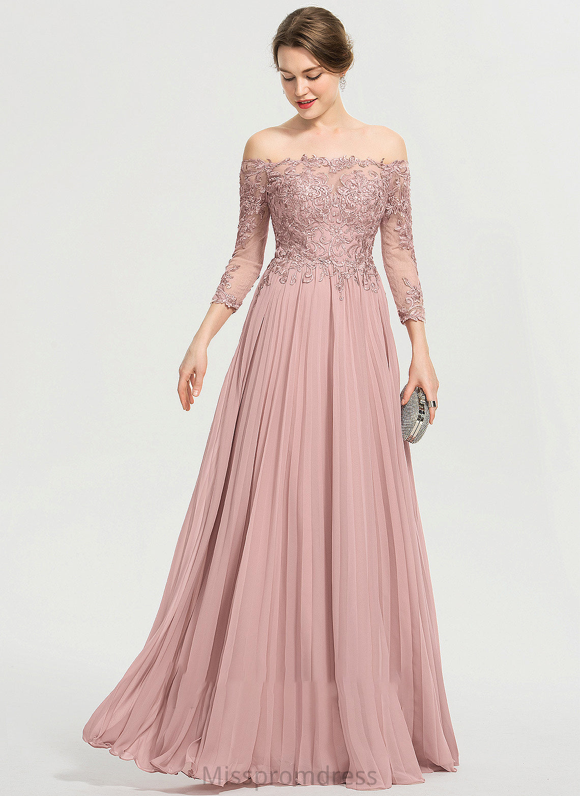 Off-the-Shoulder Rhoda With Pleated Chiffon Prom Dresses Ball-Gown/Princess Sequins Floor-Length