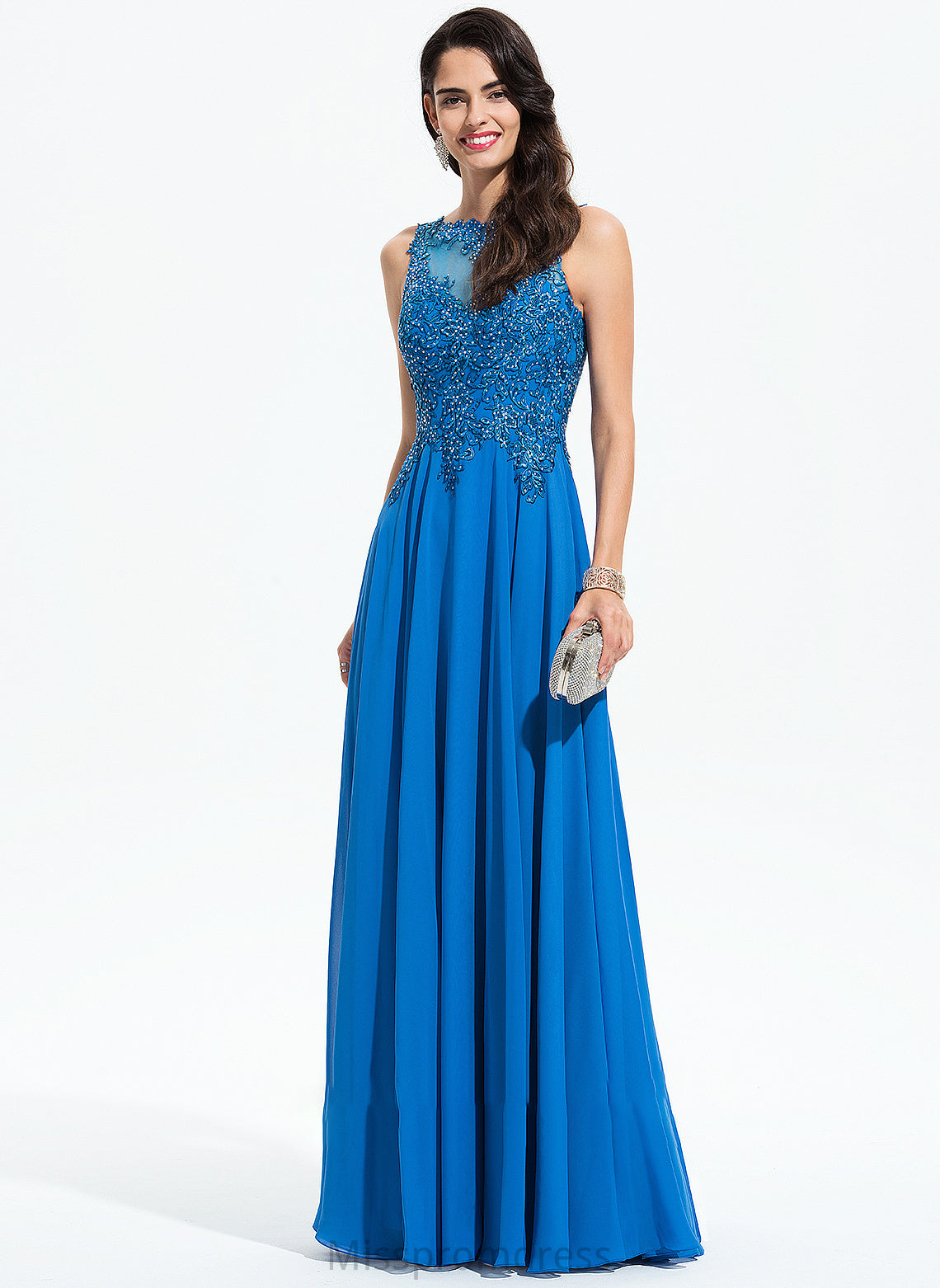 With Prom Dresses Cara Neck Chiffon Lace A-Line Sequins Scoop Floor-Length Beading