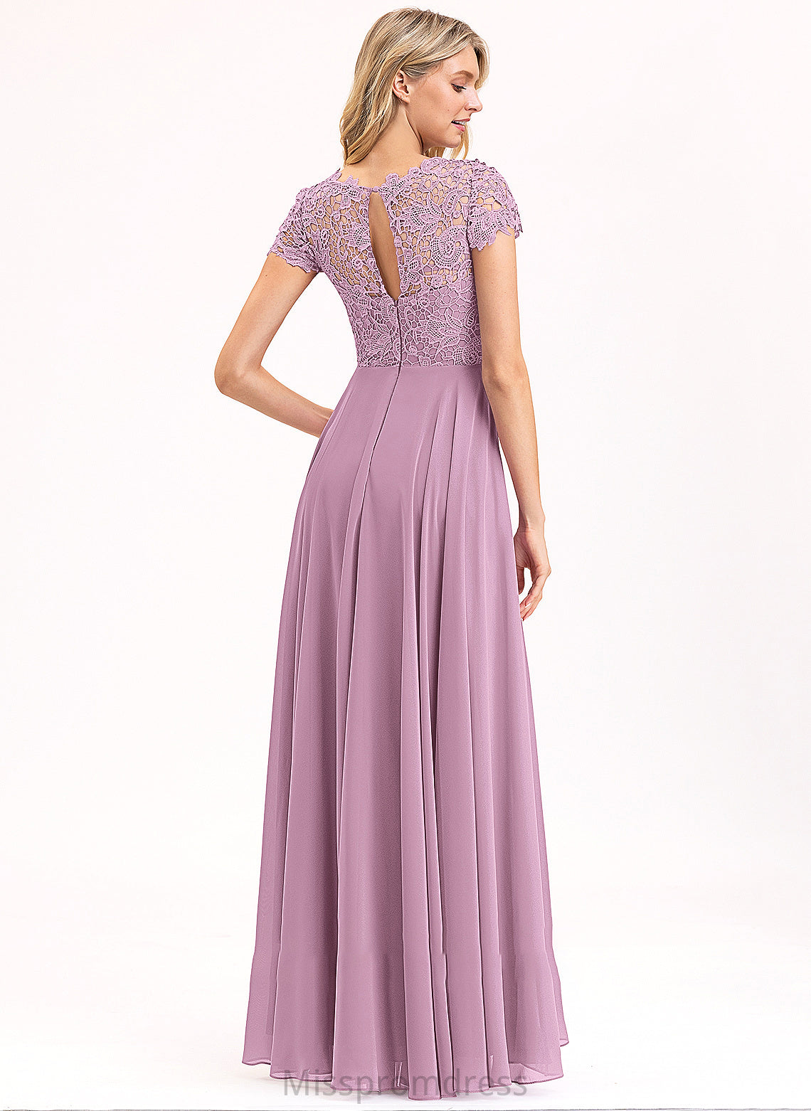 Prom Dresses Samara Scoop Pockets Chiffon Lace Neck With A-Line Floor-Length