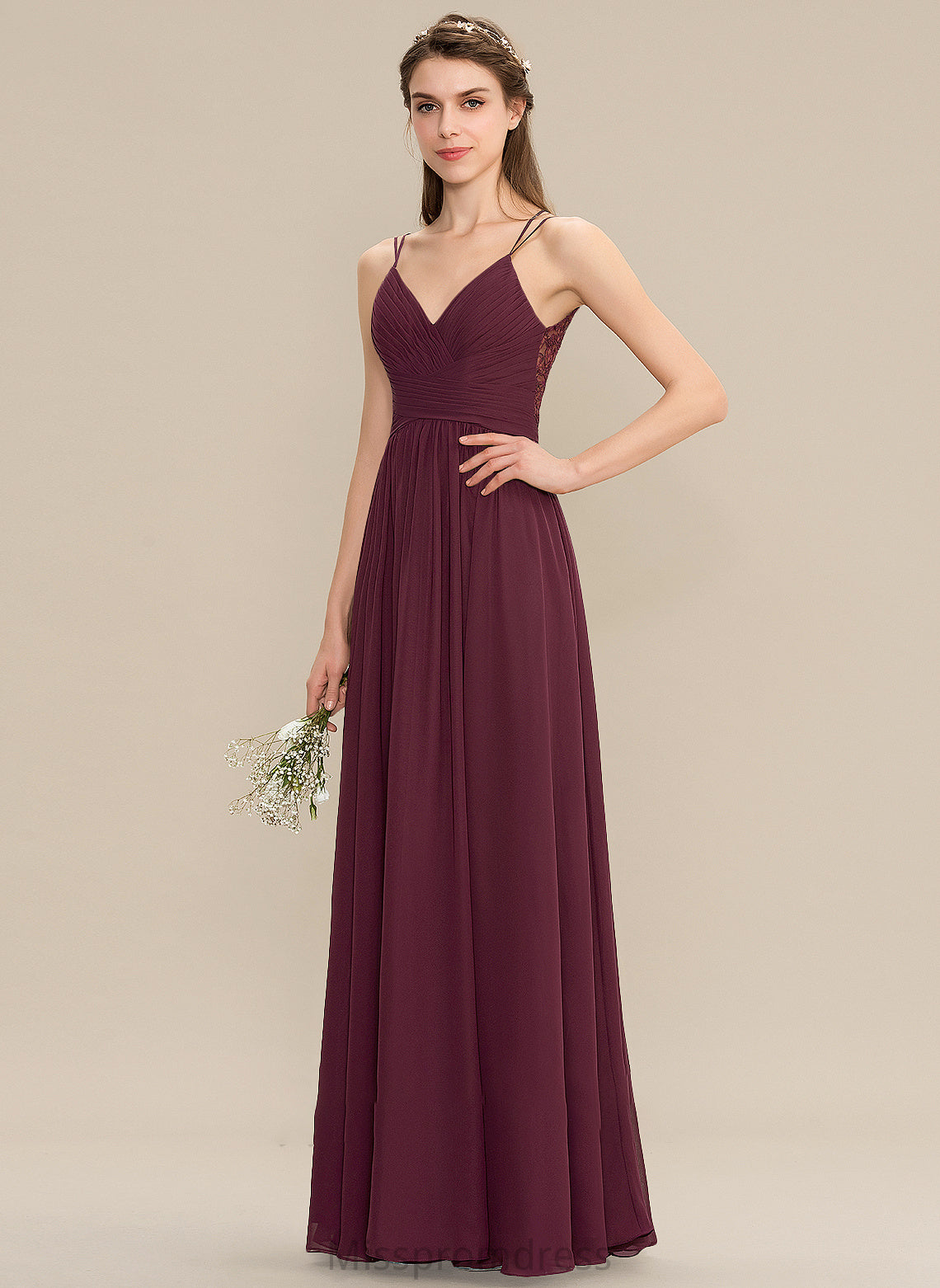 Chiffon Floor-Length Ruffle With V-neck Prom Dresses Selah Lace A-Line