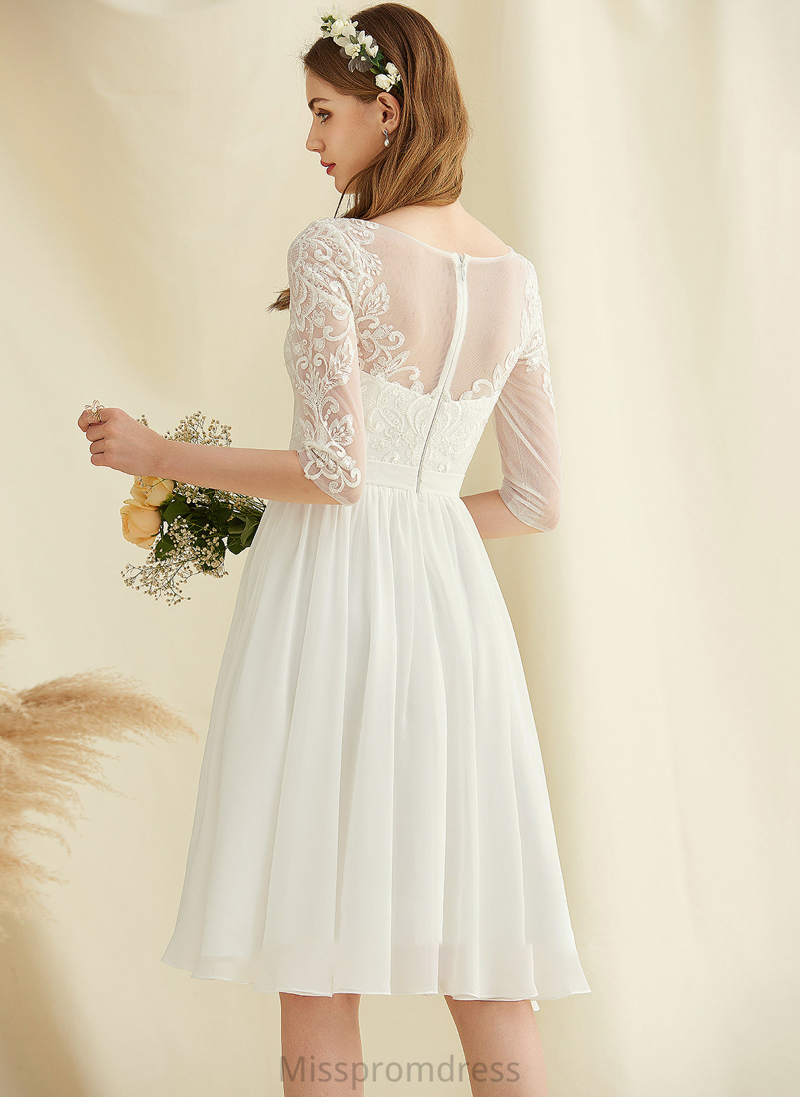 A-Line Wedding Dresses Wedding With Alexus Sequins Lace Dress Knee-Length Chiffon