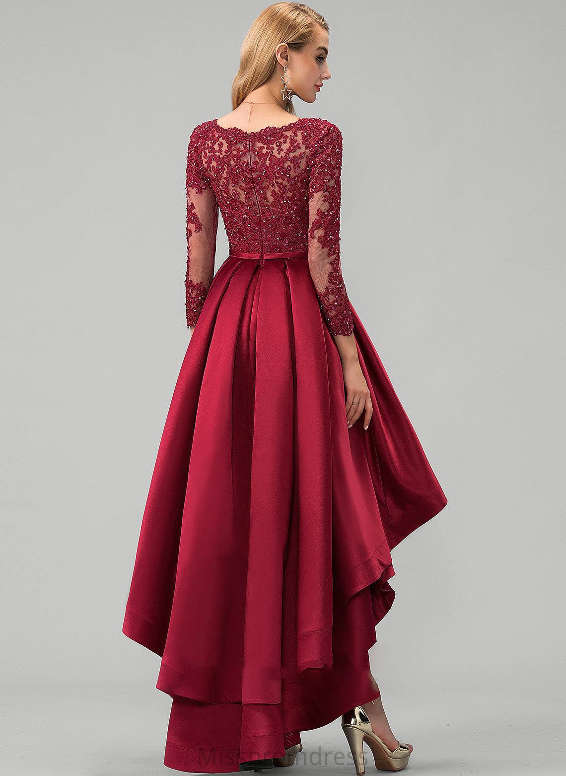 Beading Lace With Asymmetrical Sequins Satin Ball-Gown/Princess Lizeth Prom Dresses V-neck