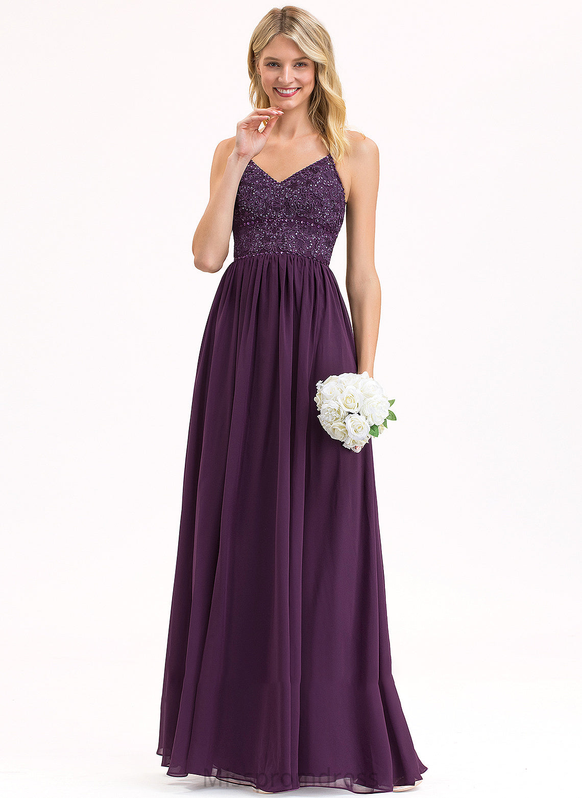 Sequins Isabelle Prom Dresses A-Line With V-neck Chiffon Lace Beading Floor-Length