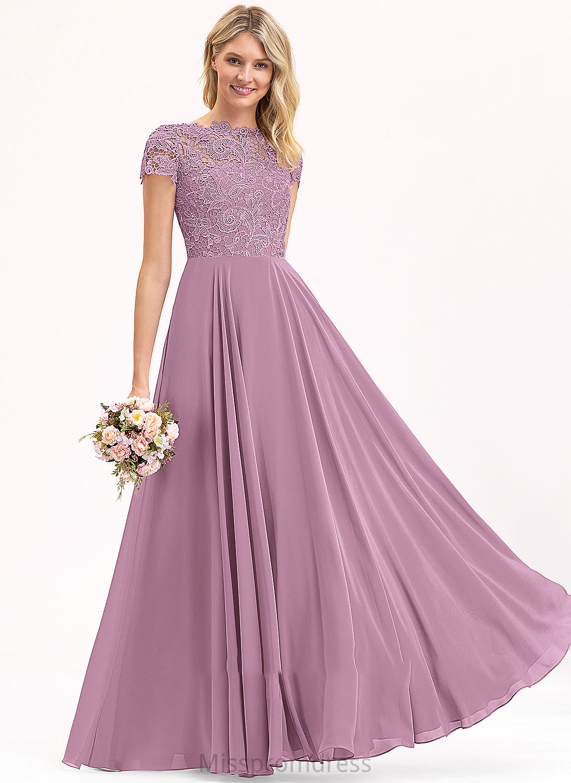 Prom Dresses Samara Scoop Pockets Chiffon Lace Neck With A-Line Floor-Length