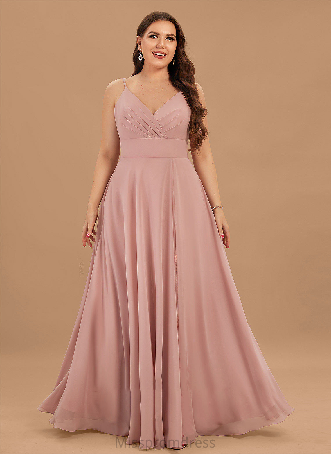 Kailey Floor-Length A-Line Chiffon V-neck Pockets With Ruffle Prom Dresses