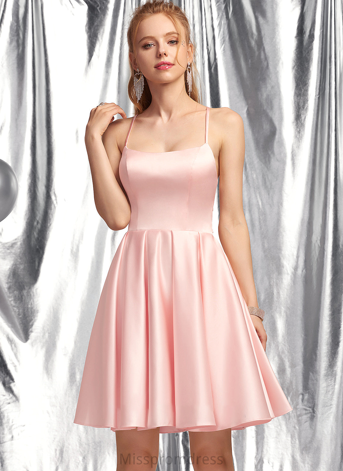 Neckline Rylie Satin Prom Dresses Square Short/Mini A-Line