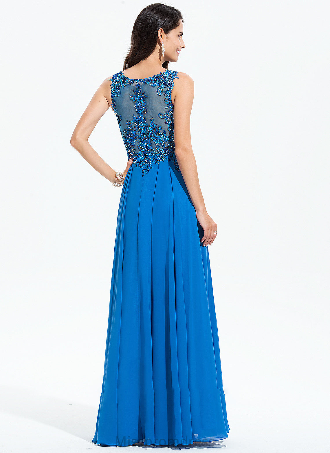 With Prom Dresses Cara Neck Chiffon Lace A-Line Sequins Scoop Floor-Length Beading