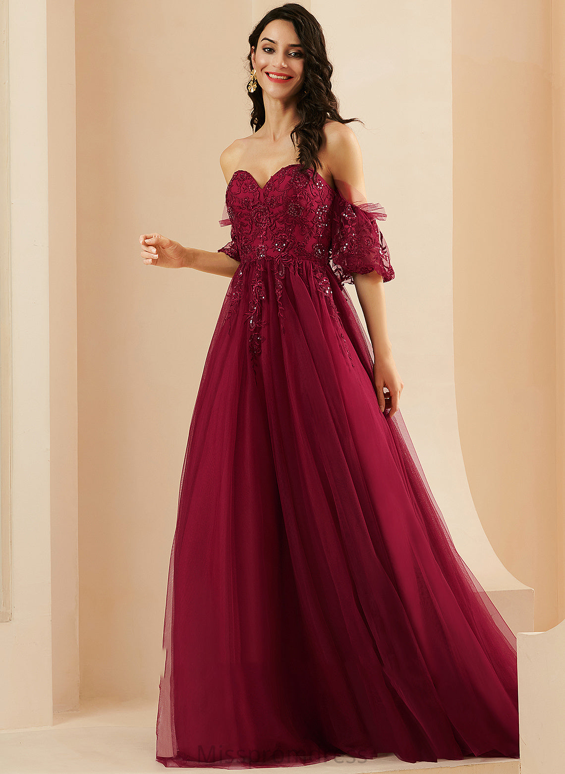 Ball-Gown/Princess Sequins Prom Dresses Sweetheart Polly Tulle With Sweep Train