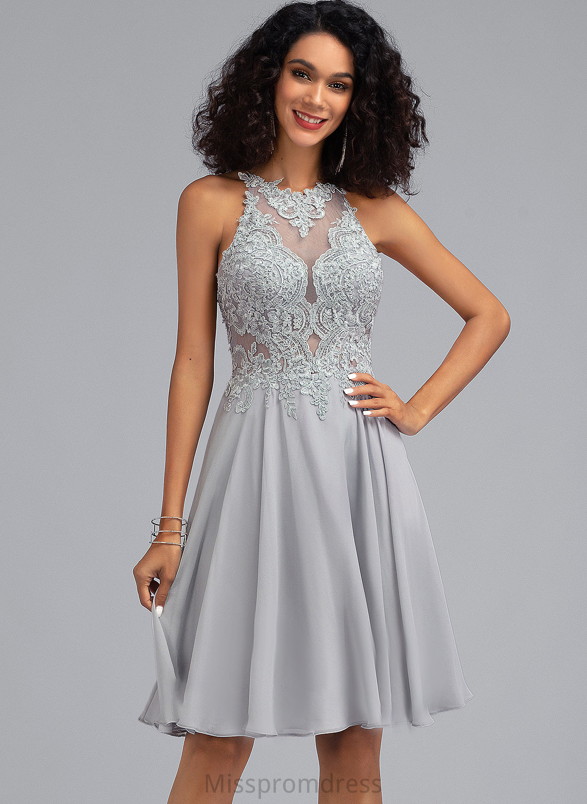 Scoop Knee-Length A-Line Sequins With Prom Dresses Kamila Chiffon Neck