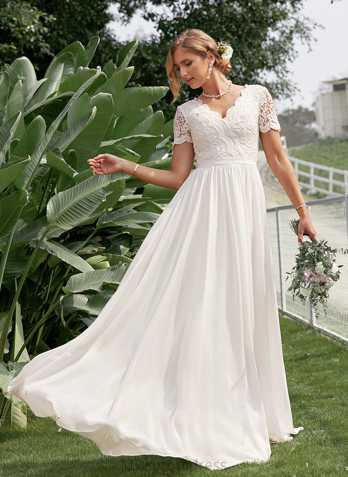 Lace Floor-Length Wedding Dress Chiffon Wedding Dresses Anaya A-Line V-neck