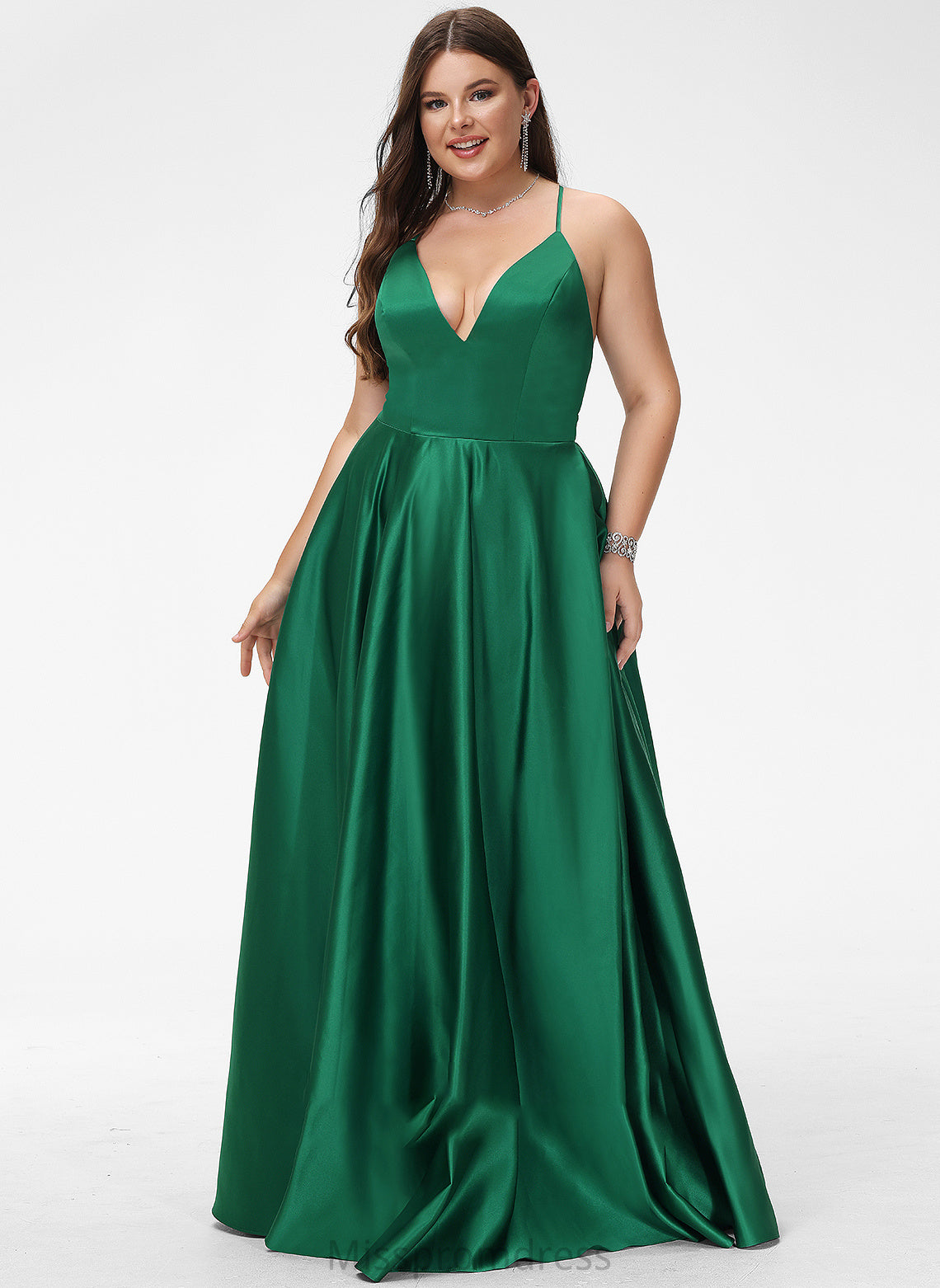 Floor-Length Satin V-neck Pancy A-Line Prom Dresses