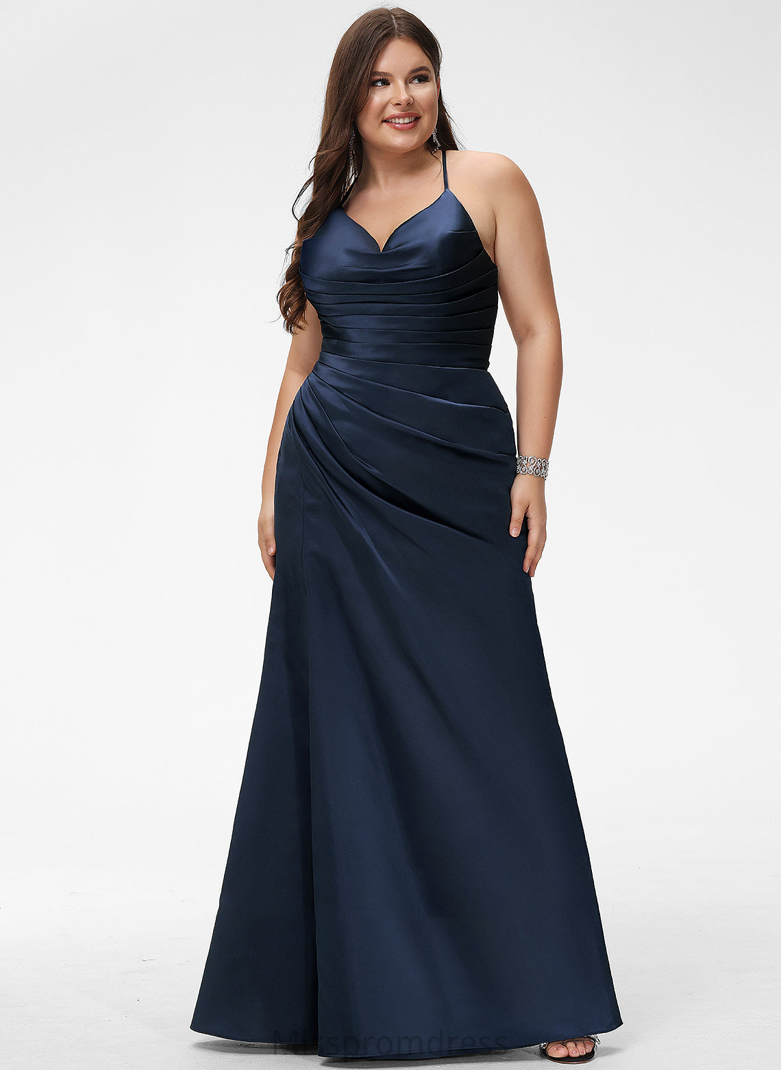 Sheath/Column Prom Dresses Pleated With Makenna Satin Floor-Length V-neck