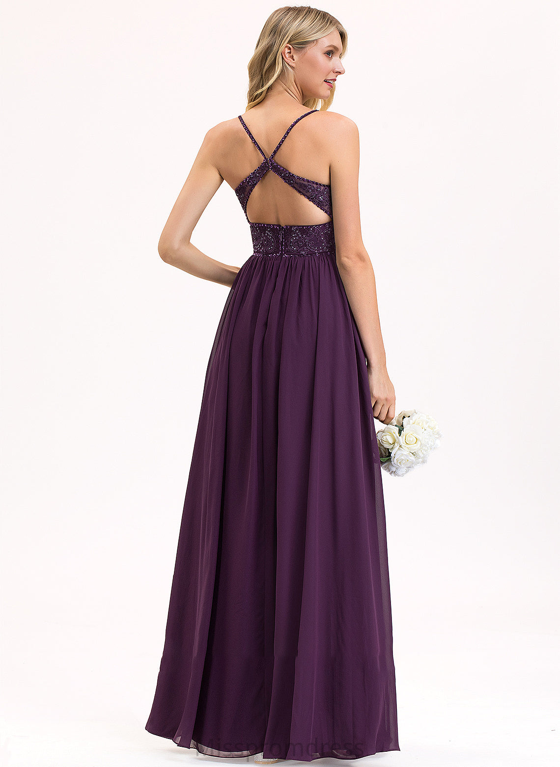 Sequins Isabelle Prom Dresses A-Line With V-neck Chiffon Lace Beading Floor-Length