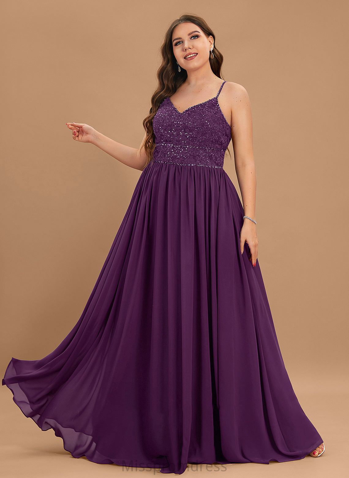 Sequins Isabelle Prom Dresses A-Line With V-neck Chiffon Lace Beading Floor-Length