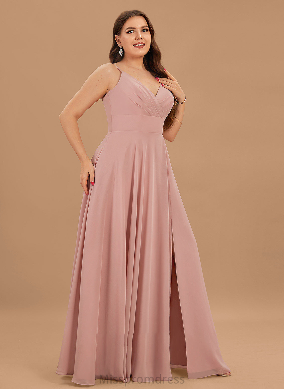 Kailey Floor-Length A-Line Chiffon V-neck Pockets With Ruffle Prom Dresses