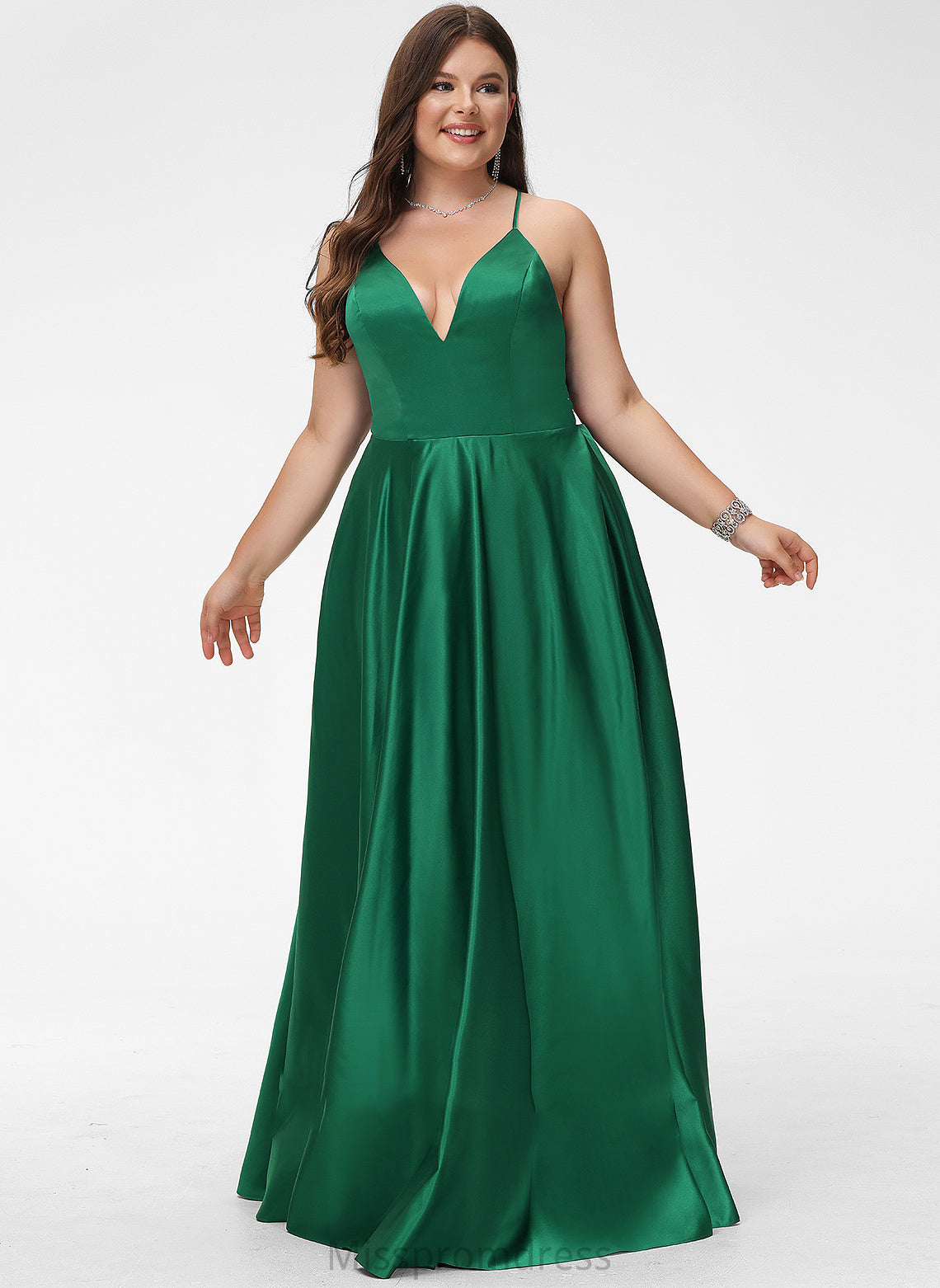 Floor-Length Satin V-neck Pancy A-Line Prom Dresses