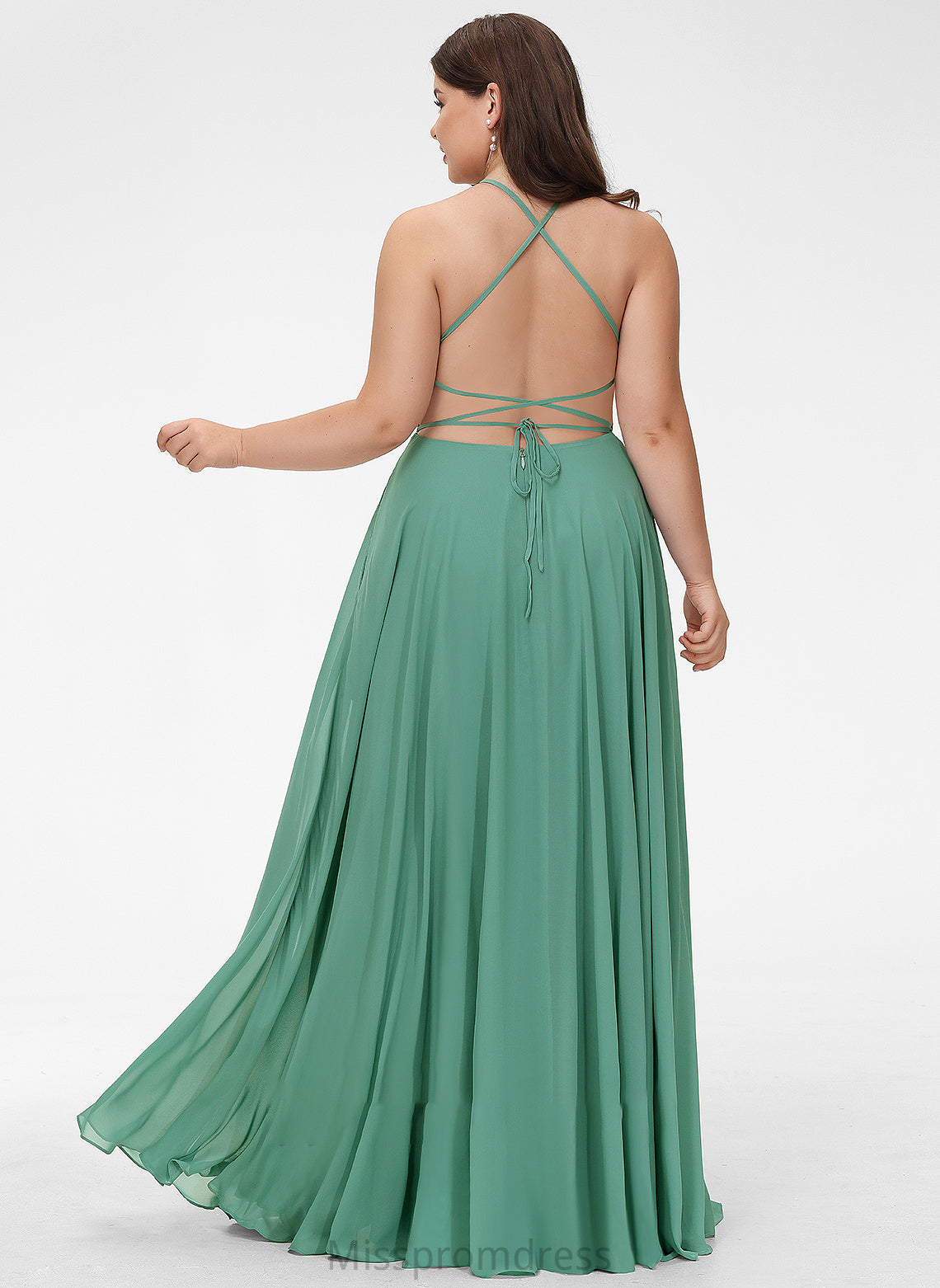 Split Neckline Chiffon Floor-Length Pockets Square With Hanna Prom Dresses A-Line Front