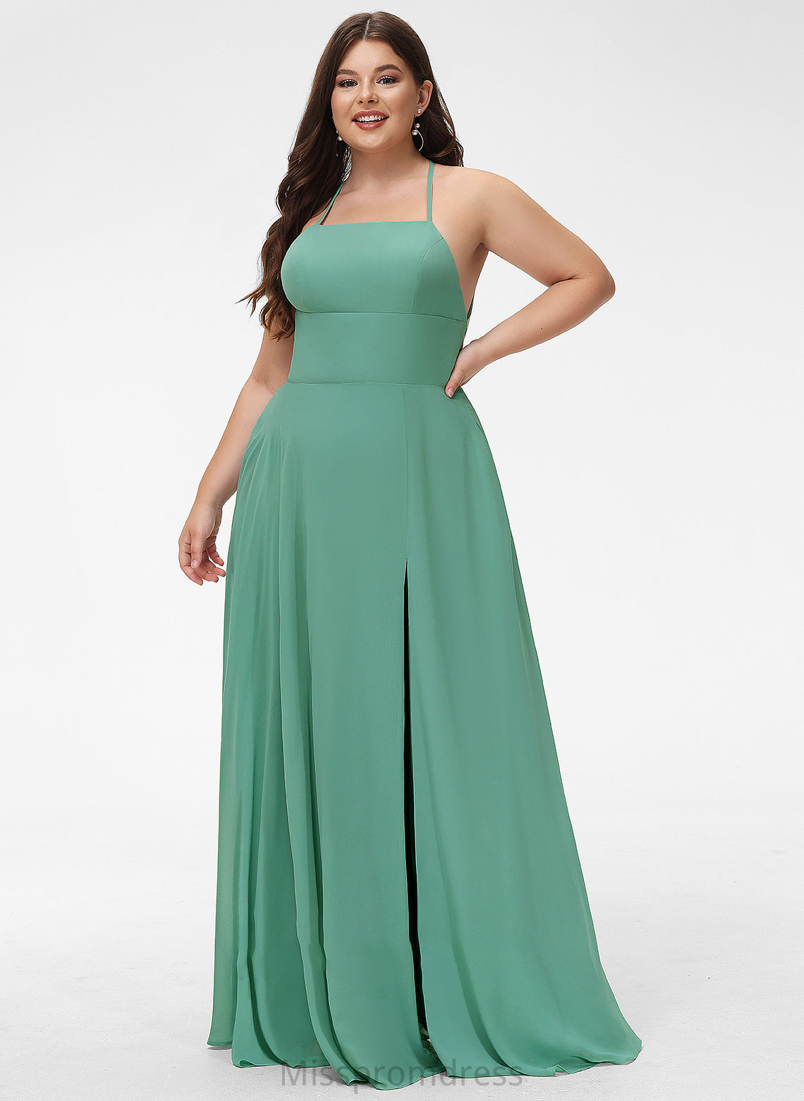 Split Neckline Chiffon Floor-Length Pockets Square With Hanna Prom Dresses A-Line Front