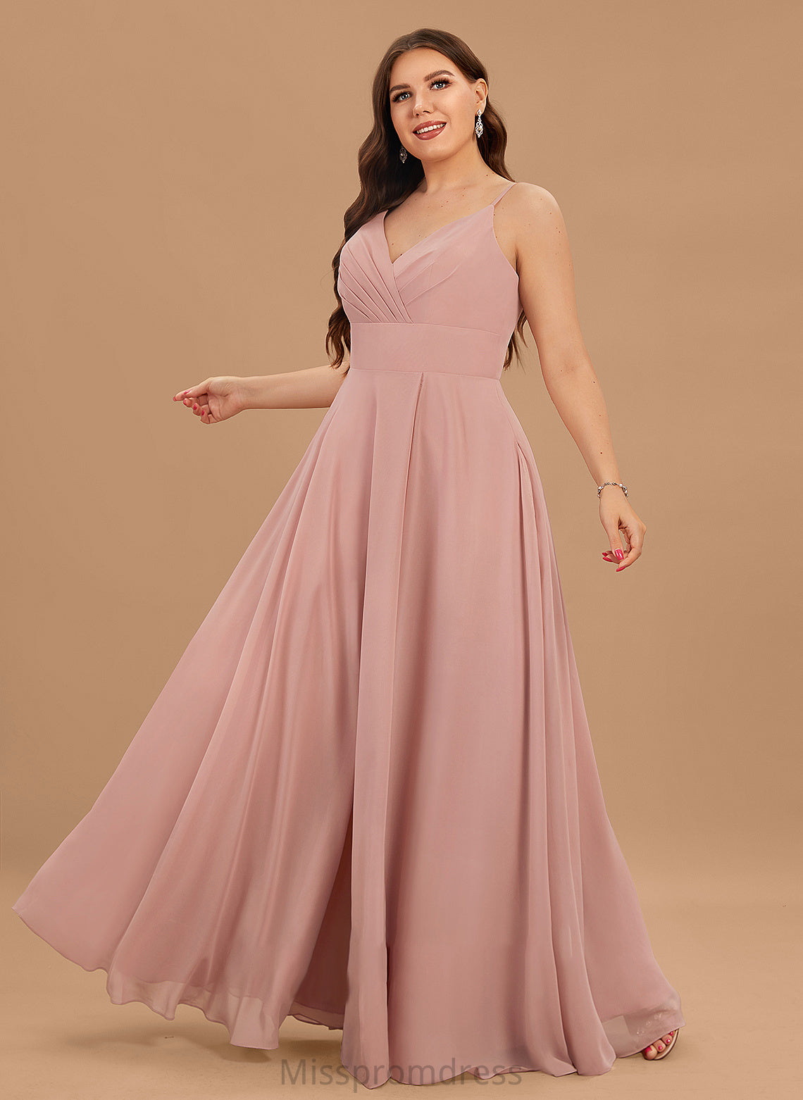 Kailey Floor-Length A-Line Chiffon V-neck Pockets With Ruffle Prom Dresses