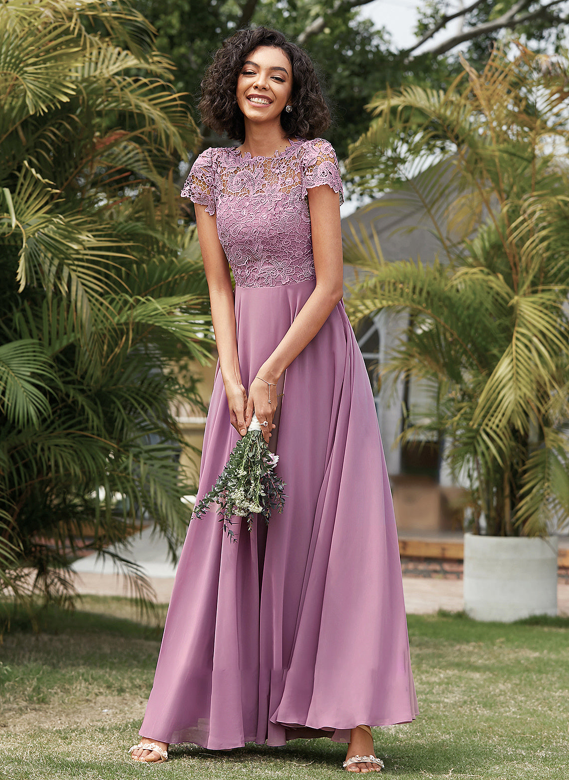 Prom Dresses Samara Scoop Pockets Chiffon Lace Neck With A-Line Floor-Length