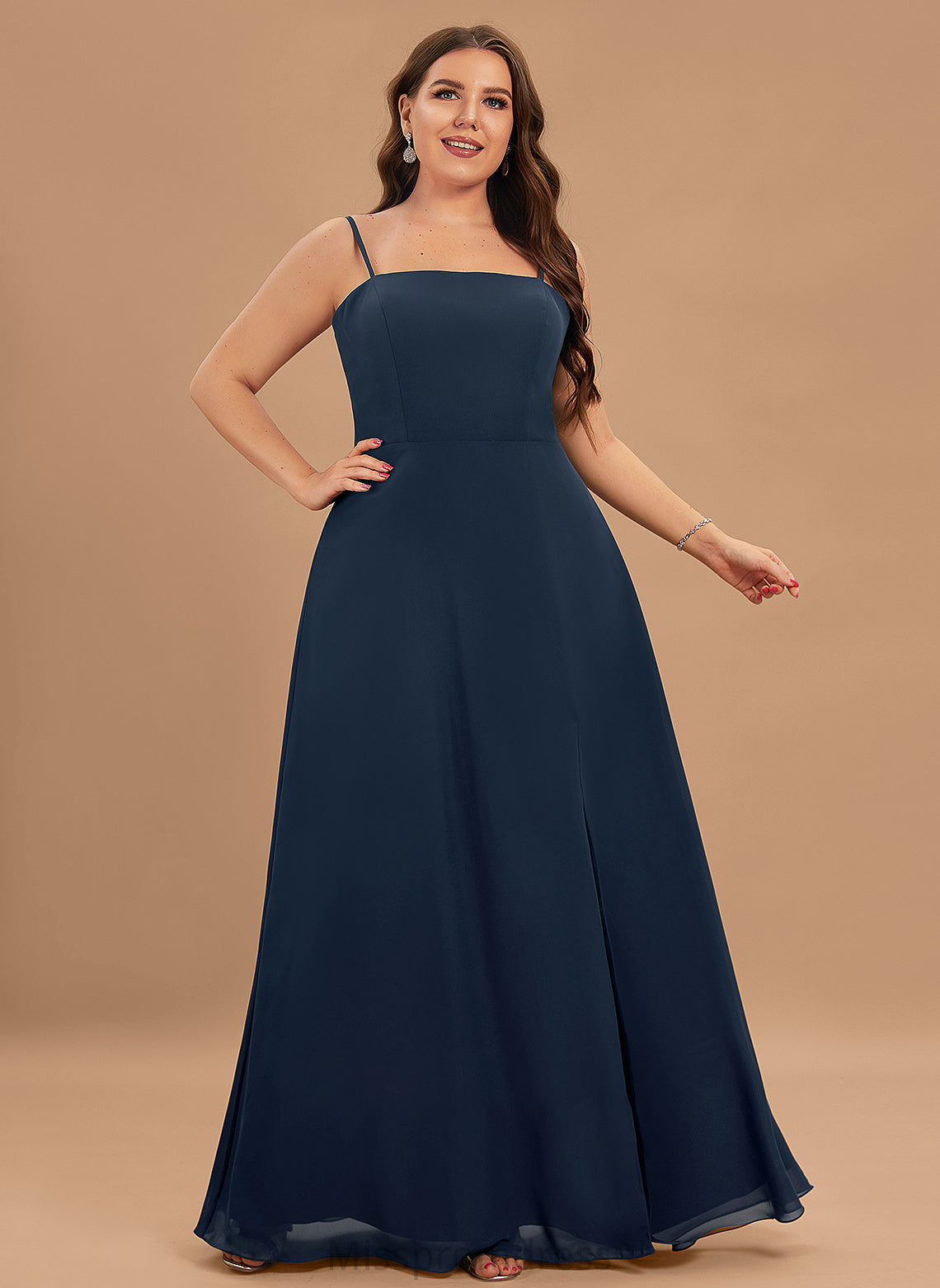 Square Neckline A-Line With Front Floor-Length Split Prom Dresses Chiffon Tricia