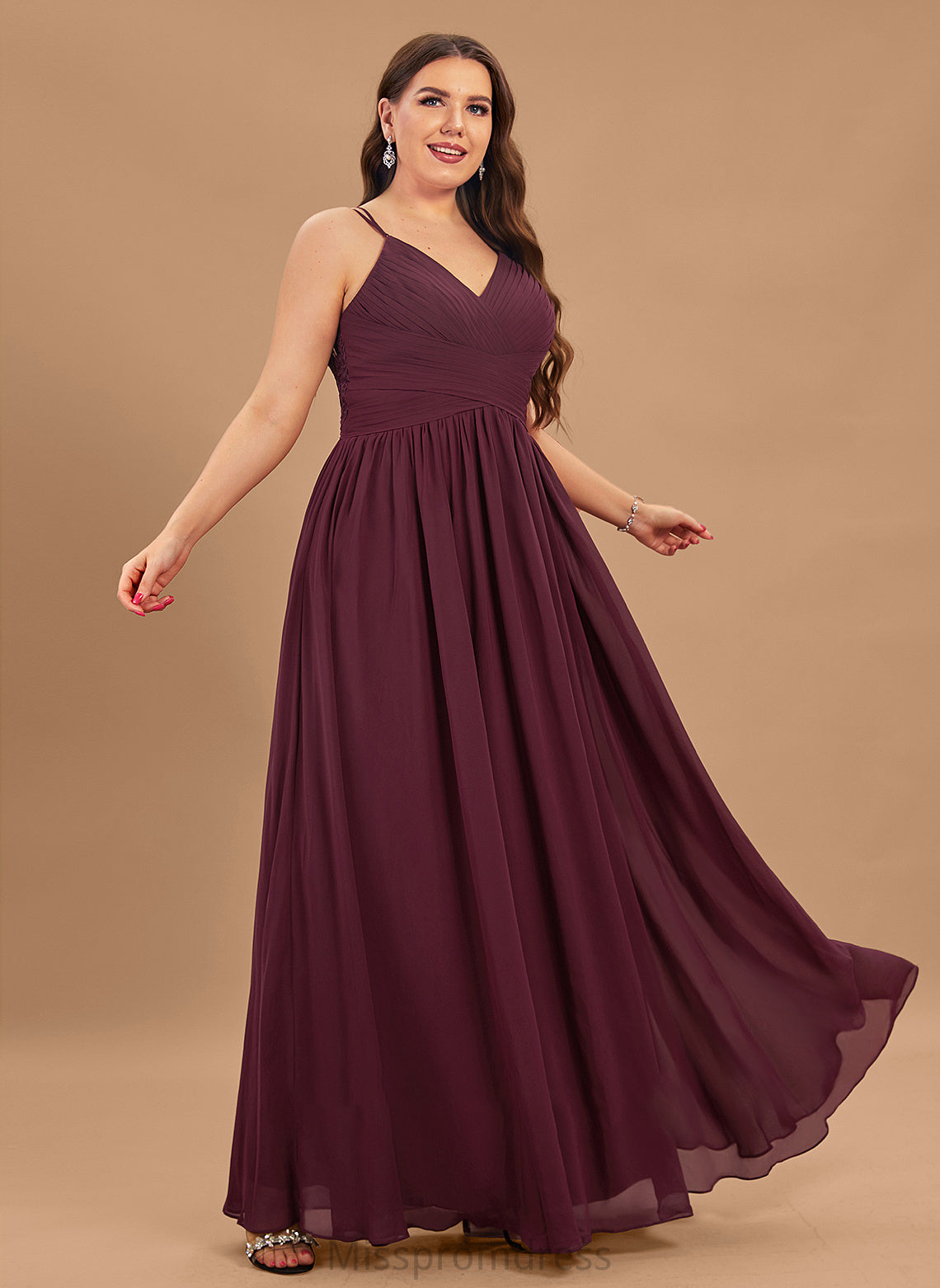 Chiffon Floor-Length Ruffle With V-neck Prom Dresses Selah Lace A-Line