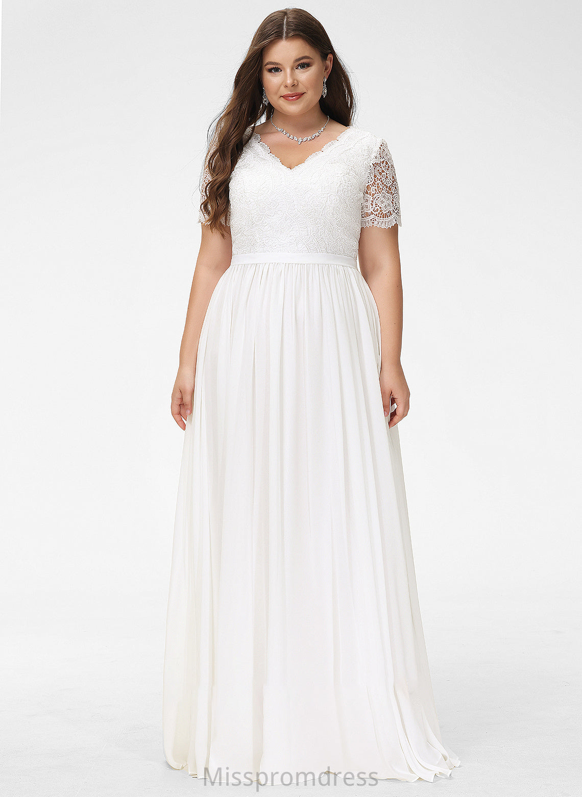 Lace Floor-Length Wedding Dress Chiffon Wedding Dresses Anaya A-Line V-neck