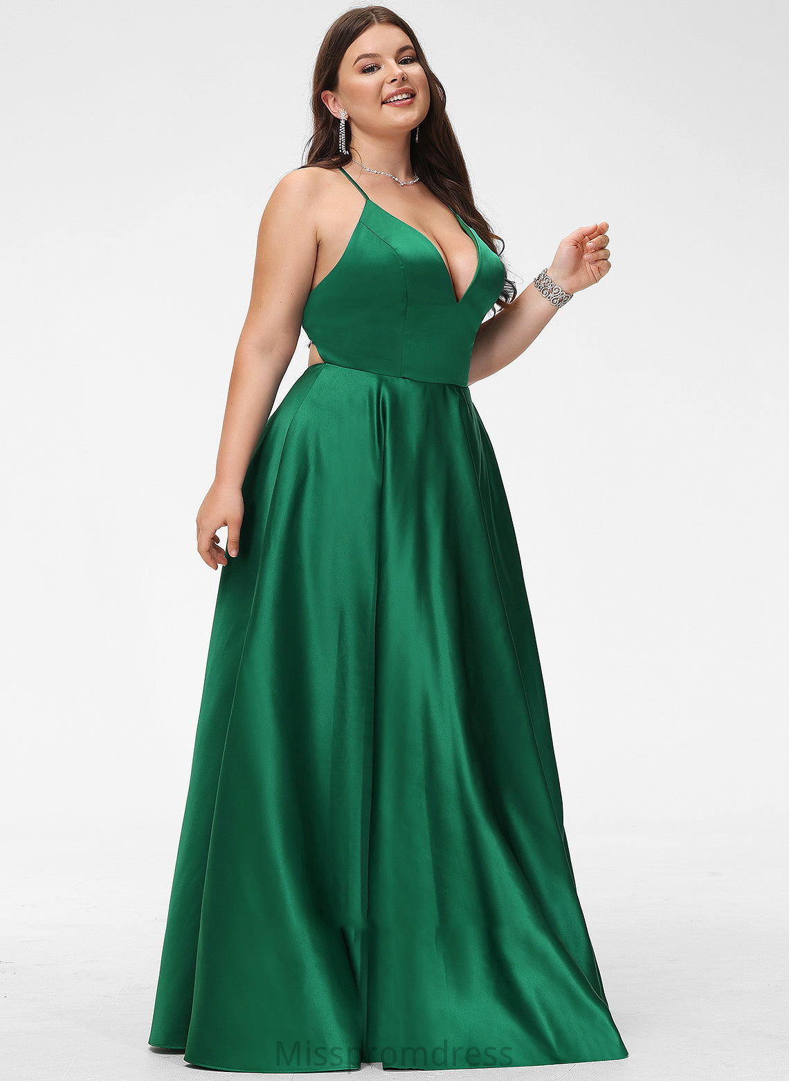 Floor-Length Satin V-neck Pancy A-Line Prom Dresses