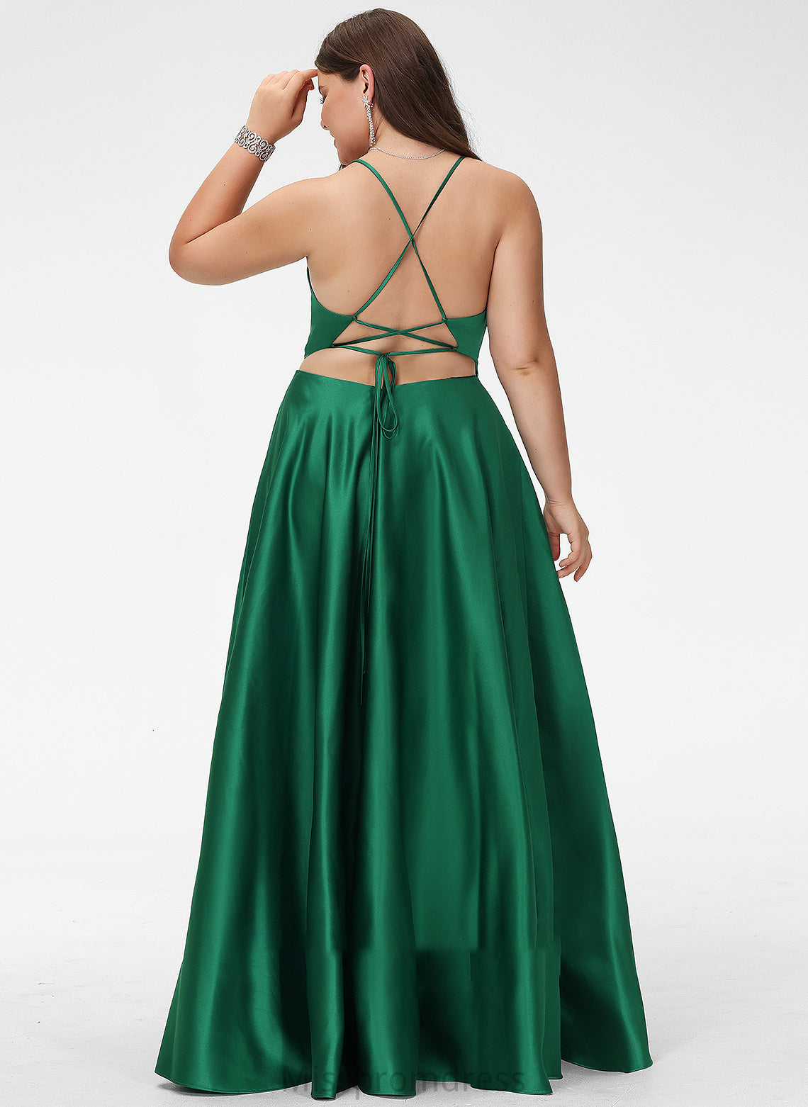 Floor-Length Satin V-neck Pancy A-Line Prom Dresses