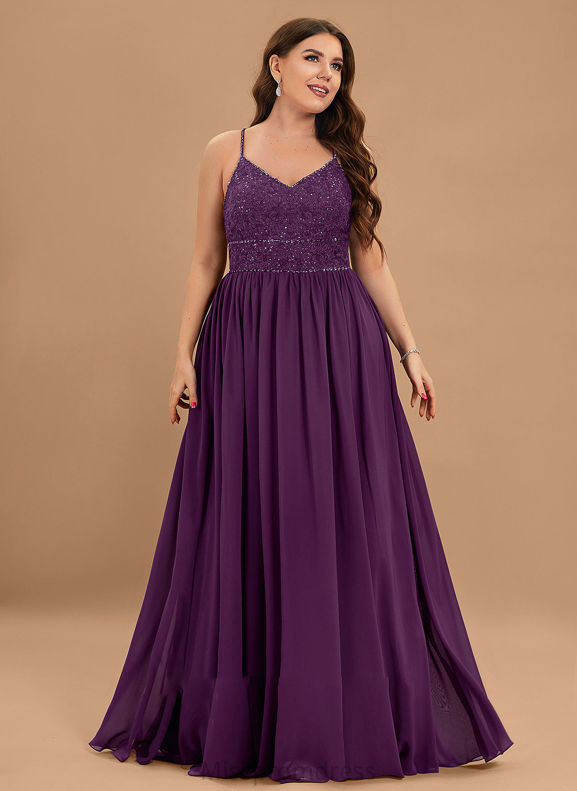 Sequins Isabelle Prom Dresses A-Line With V-neck Chiffon Lace Beading Floor-Length