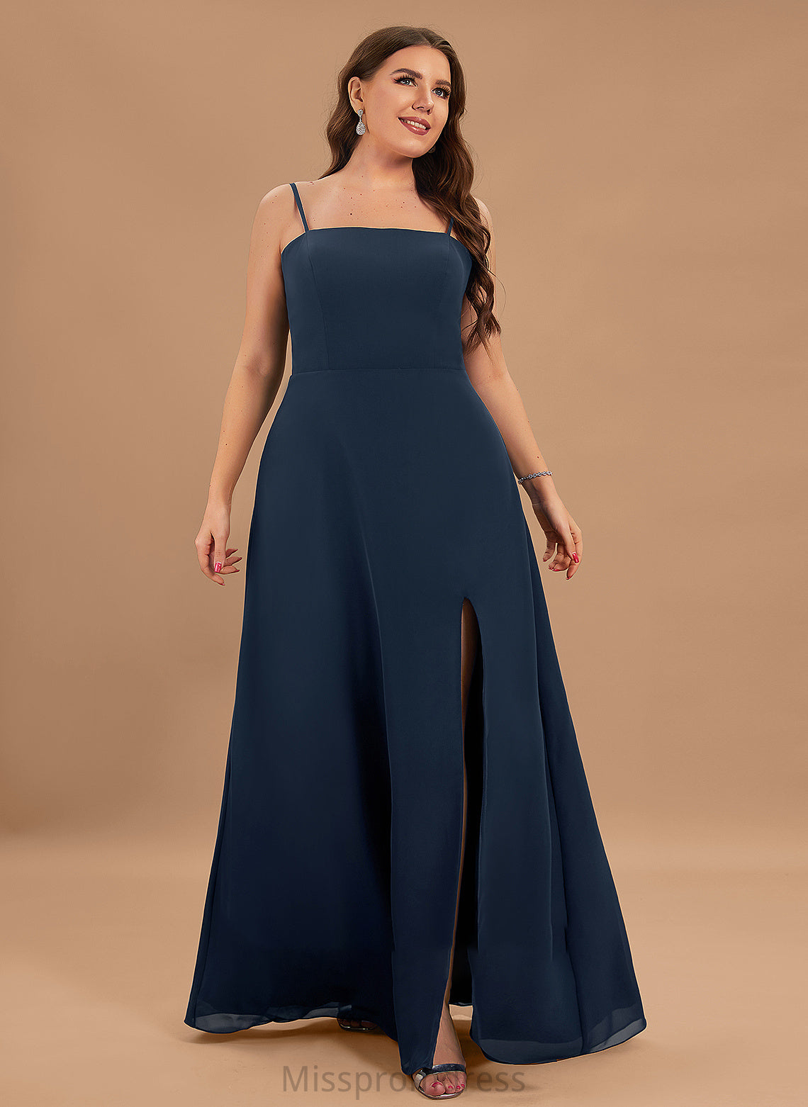 Square Neckline A-Line With Front Floor-Length Split Prom Dresses Chiffon Tricia