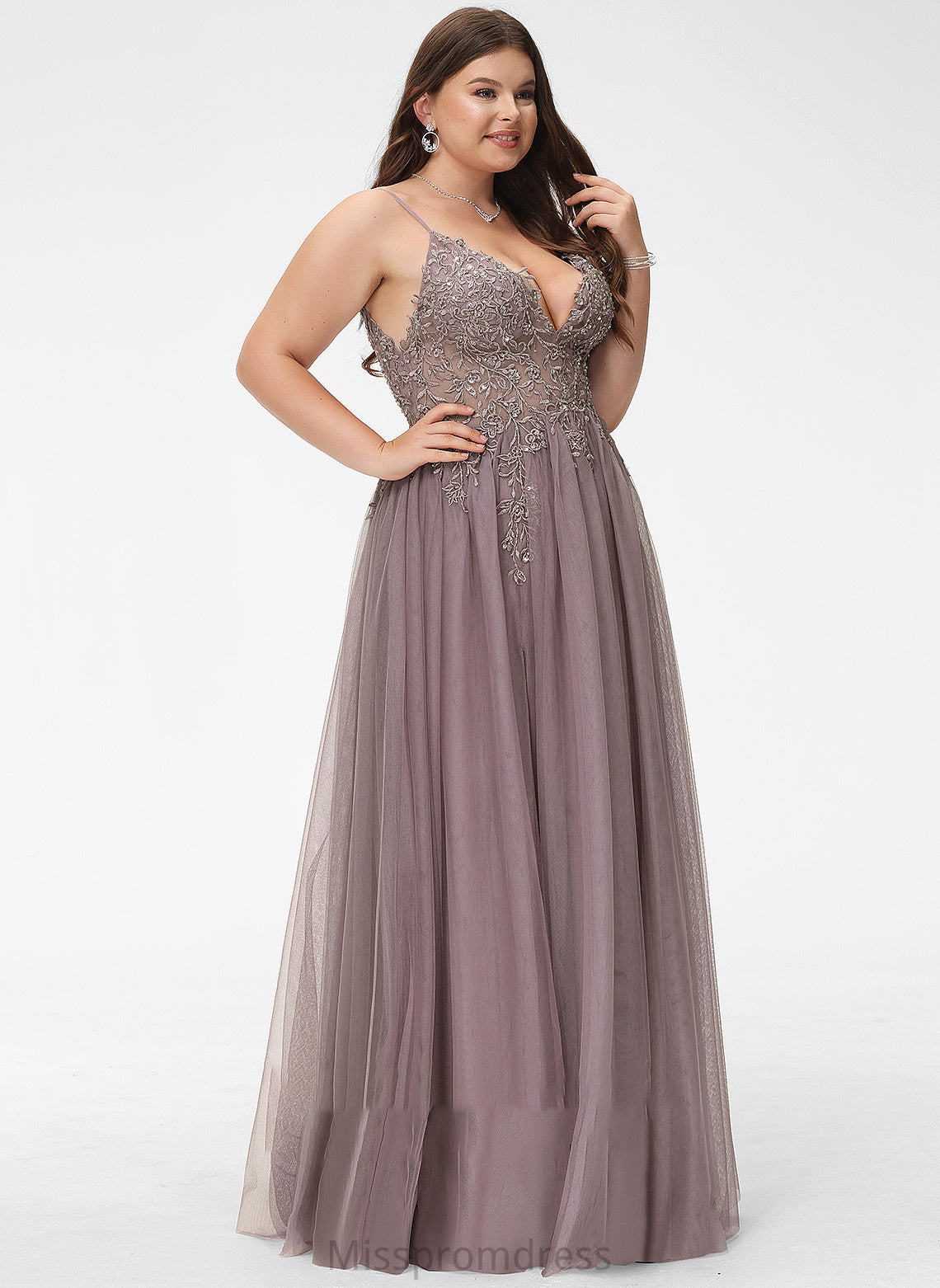 Front Nellie With Tulle Beading Lace Prom Dresses Sequins V-neck Ball-Gown/Princess Split Floor-Length