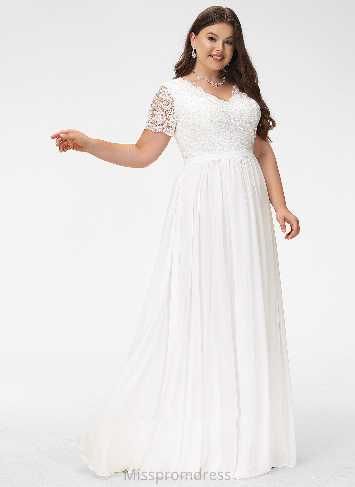 Lace Floor-Length Wedding Dress Chiffon Wedding Dresses Anaya A-Line V-neck